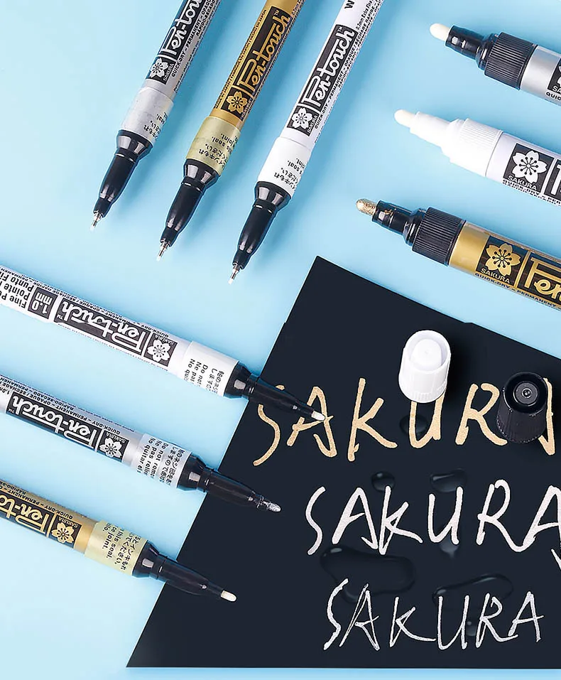 Sakura Pen-Touch Перманентная Краска Маркер Золотой Серебряный Белый блистер карты металлические ручки 1 мм тонкая 2 мм средняя 0,7 мм Экстра тонкая E EF