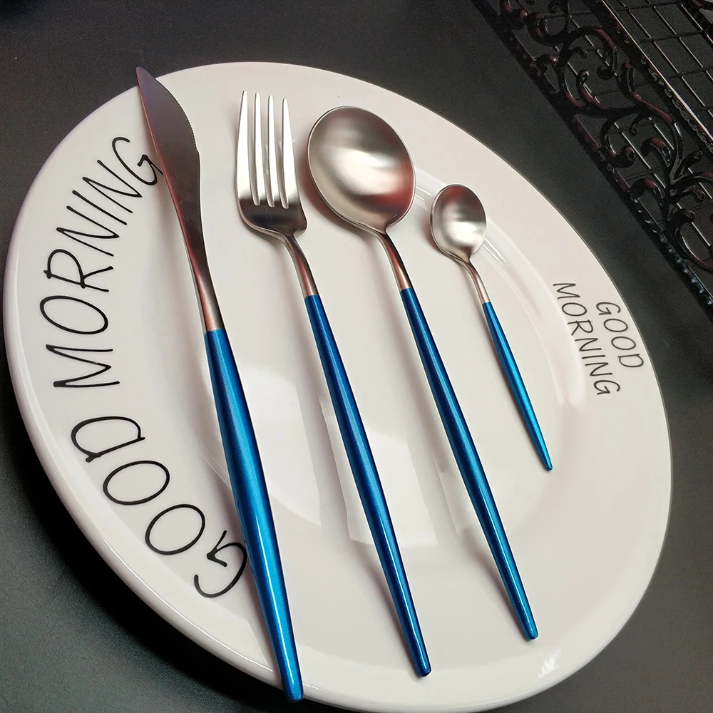 Горячая Распродажа 4 шт./компл. синие и серебряные европейские столовые приборы 304