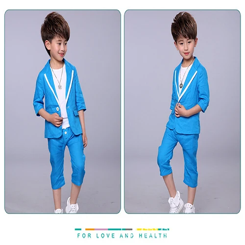 Boy short sleeve suit 2017 summer new children's dress cotton linen two-piece boys suits for weddings coat +pants |