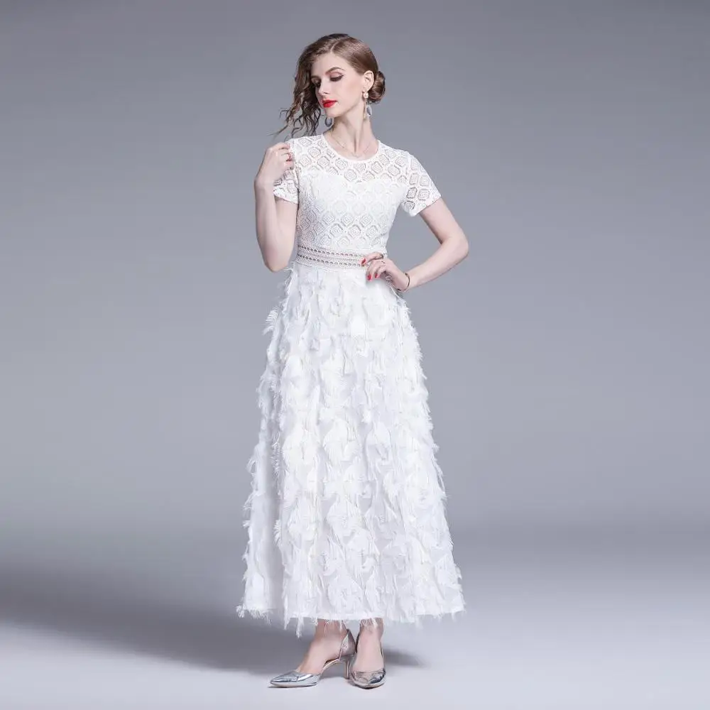 Женское длинное платье с кисточками повседневное винтажное макси кружевным
