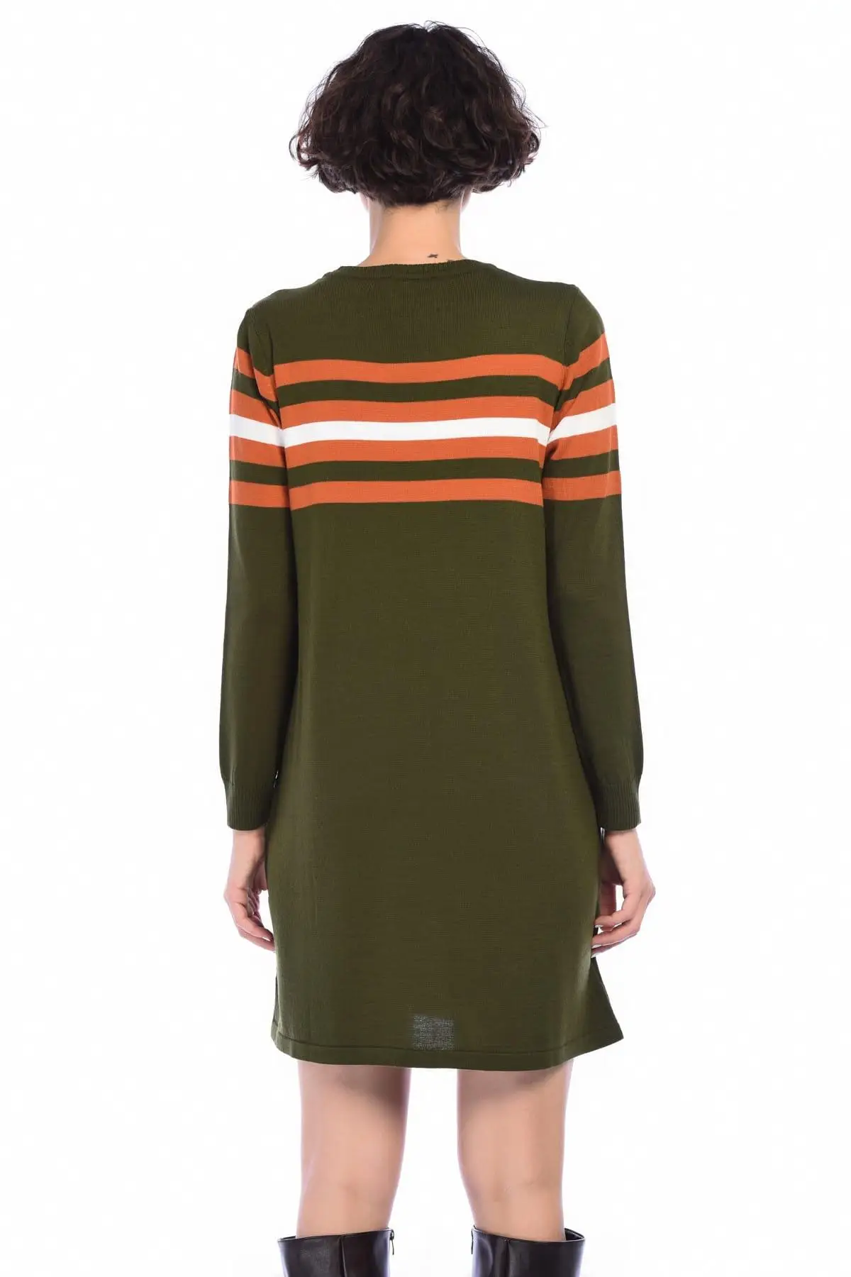 Хлопок настроение Для женщин хаки Тренч свитер с круглым воротником груди