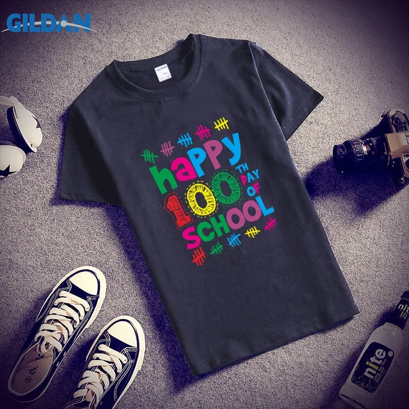 Забавные Повседневное футболка для Для мужчин короткий рукав Happy 100th день