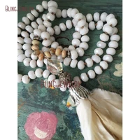 shabby bohemia urban hippies necklace neutral sari silk tassel necklace knoting white and tan rondelles beads necklace nm18279