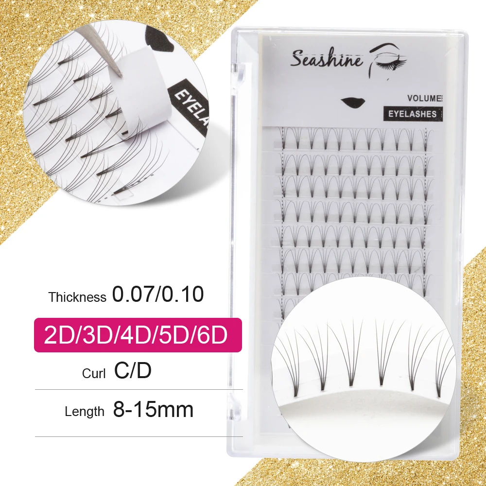 Seashine 1 Tray Short Stem Premade Volume Fans Russian Volume Eyelash Extension CD Curl Premade Fans Eyelash Extension Faux Mink