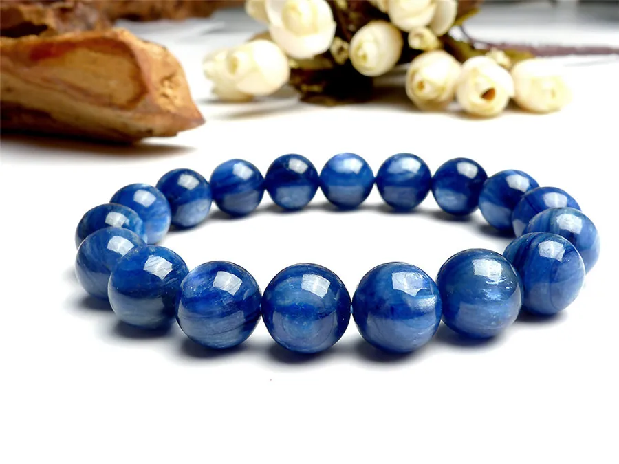 11mm Genuine Blue Natural Kyanite Gemstone Crystal Round Bead Stretch Bracelets For Women | Украшения и аксессуары