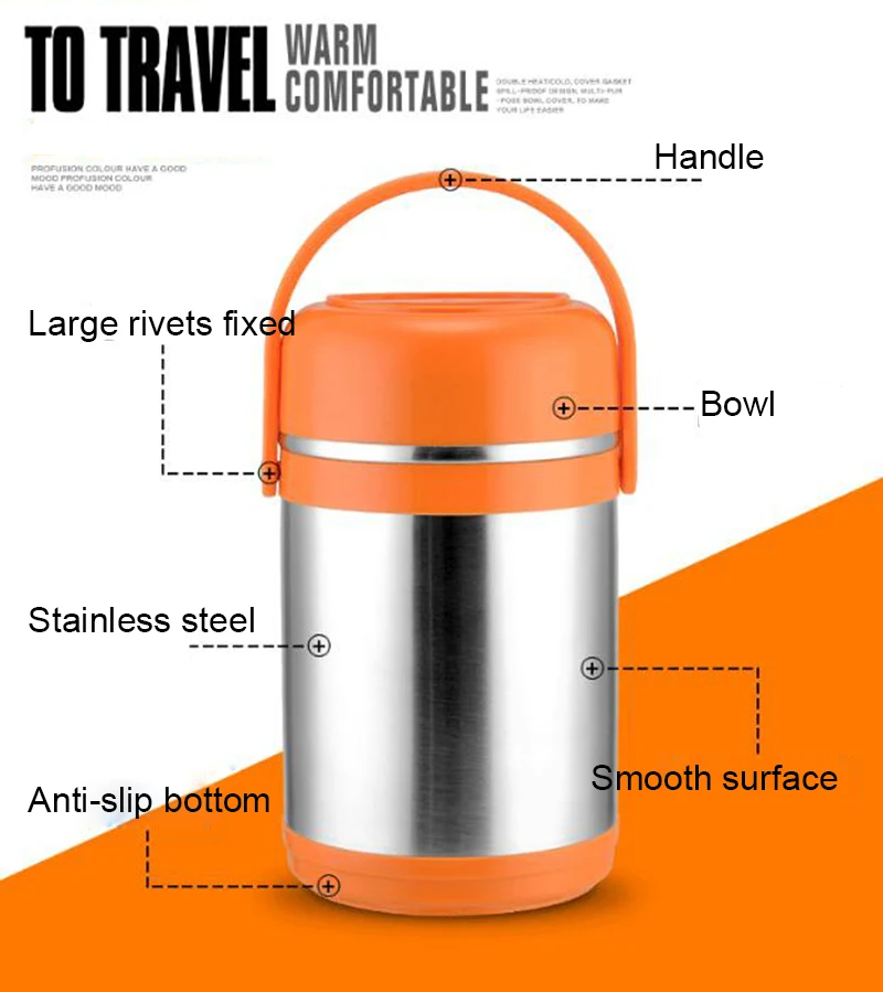 1.5L зеленый оранжевый из нержавеющей стали Bento Box Портативный тепловой Ланч-бокс для Bento Box герметичный контейнер для хранения продуктов питания