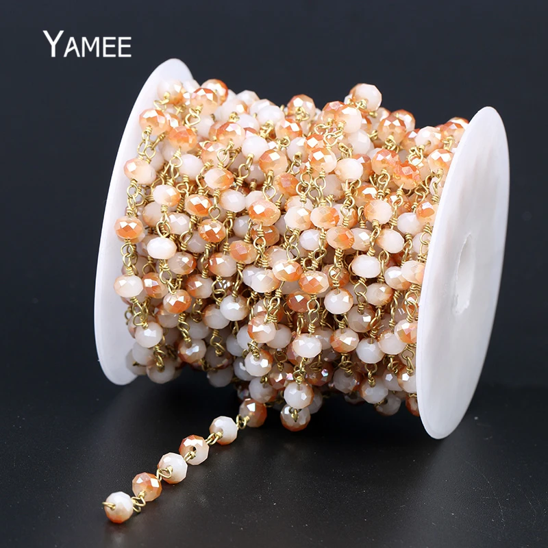 4*6mm Faceted Abacus Bead Chains Handmade Glass Champagne Beads Antique Pure Copper Rosary Chain 5M | Украшения и аксессуары
