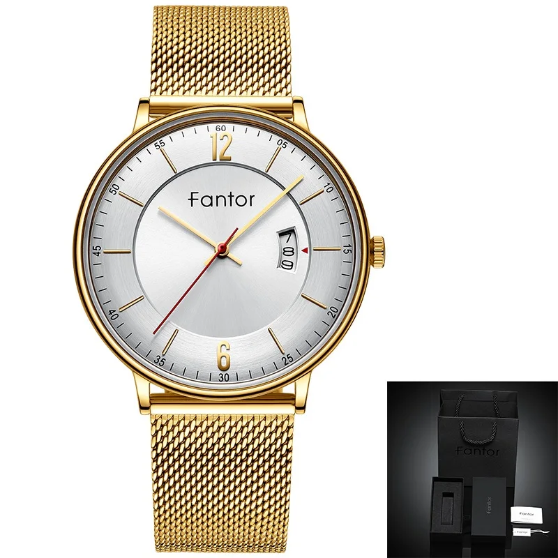WF1024G04 Fantor, синие роскошные часы с датой, мужские, Топ бренд, новинка, кварцевые наручные часы, мужские, s, повседневные, сетчатые, стальные, водонепроницаемые часы, relogio masculino - Цвет: WF1024G04