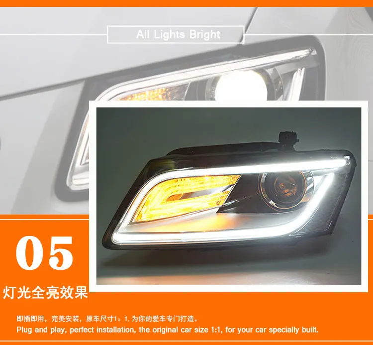2 шт. автомобильный стиль светодиодный фары для Audi Q5 2009- для Q5 Головной фонарь светодиодный DRL Объектив двойной луч H7 HID Xenon bi xenon объектив