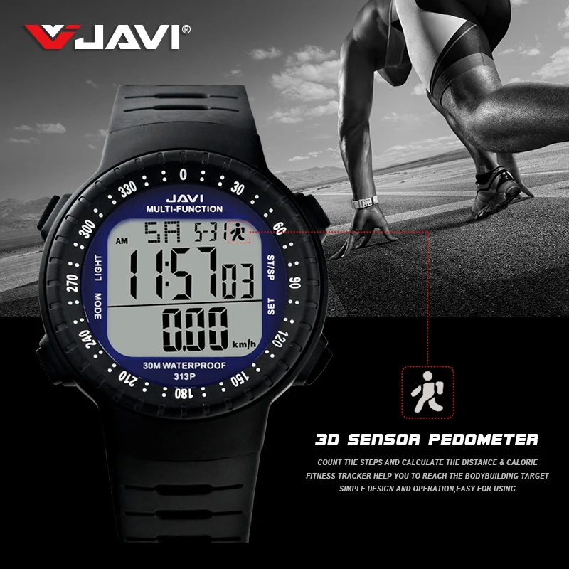 JAVI Sports Watch Men Digital Wristwatches With TPU Band 3Bar Pedometer Calories Multifunction LED Wrist Relogio Masculino | Наручные