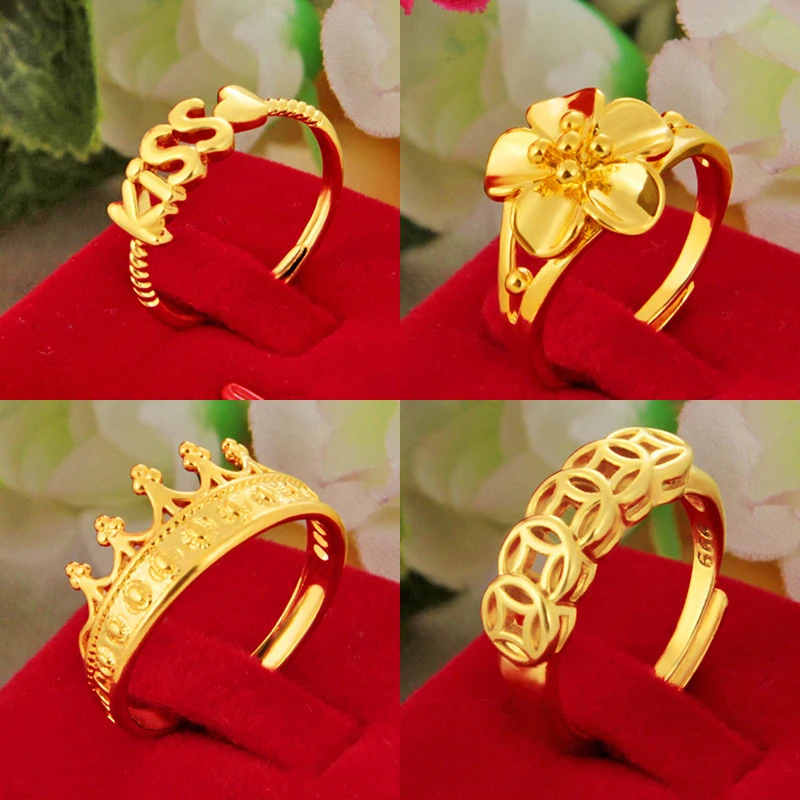 

2020 Frosted Brass Plating 24K Gold Jewelry Lady Rose Crown Ring Fashion Vietnam Adjustable Marry Ring Charm Jewelry Wholesale