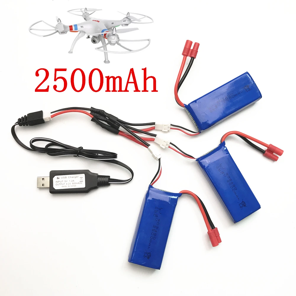 Syma X8C parts charger battery X8C X8W X8G X8HC X8HW X8HG 7.4V 2500mah RC Quadcopter spare parts Charger+1 to 3 wire+ 3 battery