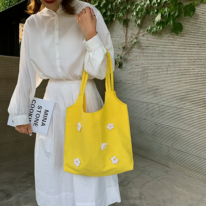 

Girl 2019 New Single Shoulder Pink Bag Flower Tote Bag Creative Shopping Bag Sac a Dos Femme Daisy Canvas Bag