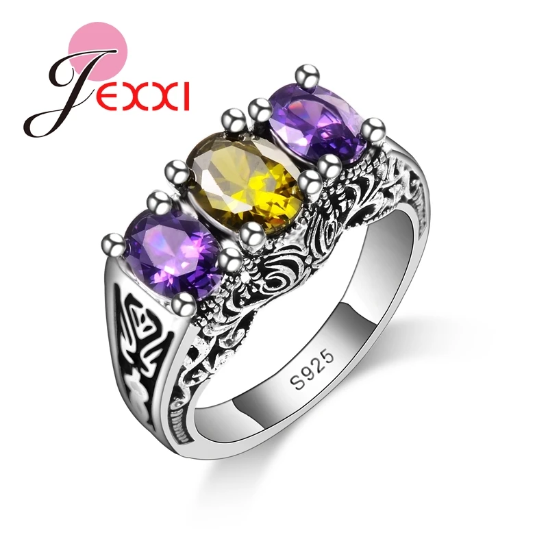 New Design Colorful Cubic Zirconia Ring Fashion 925 Sterling Silver Women Wedding Engagement Party Ring Jewelry colorfish new unique design three stone wedding ring round cut sona 925 sterling silver for women engagement ring lovers promise