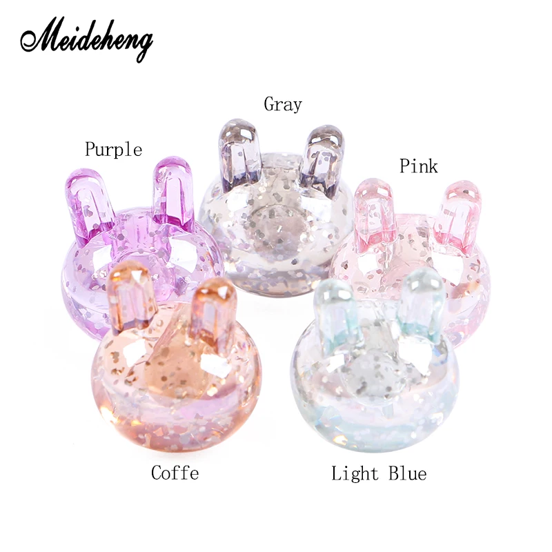 

Acrylic Animal UV Oil Glitter Rabbit Beads For Jewelry Making Transparent Half Hole Charms Beads Hair Ornament Design Meideheng
