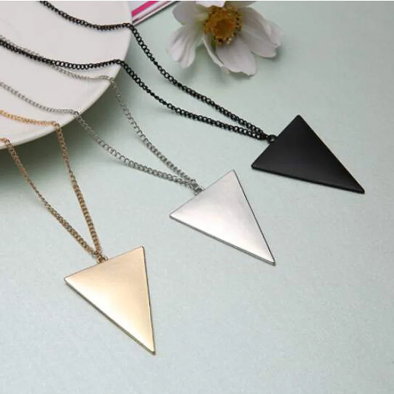 

Personality Punk Triangle Shape Pendant Long Chain Costume Sweater Necklace Jewelry Gold Black Color wholesale dropship
