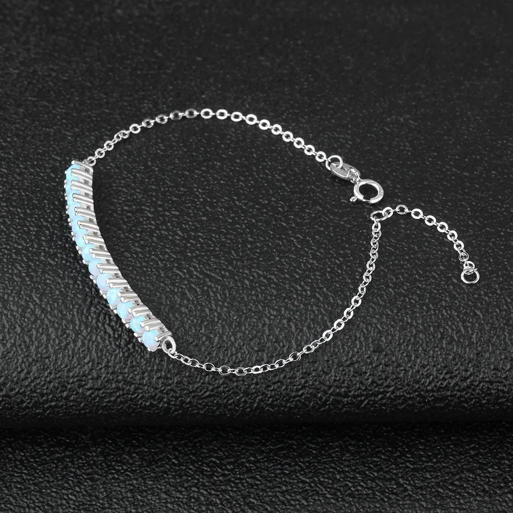 Women Luxury Elegant Latest 925 Sterling Silver Long Bar Blue Fire Opal Charm Wrist Bracelet For Girl | Украшения и аксессуары