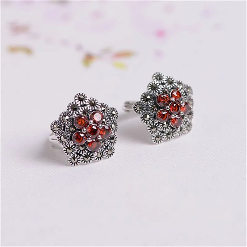Red Черные/серьги с красным Цирконом 925 пробы серебряные серьги-гвоздики для женщин Роскошные марказитовые ювелирные изделия дамские подарки - Окраска металла: Red