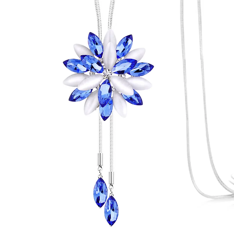 White Opal Crystal Sunflower Tassel Long Necklace For Women Fashion Jewelry Classic Sweater Necklaces &amp Pendants Bijoux | Украшения и