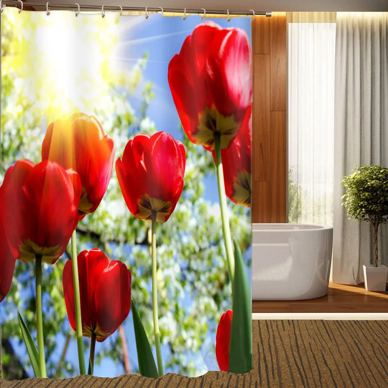 

MYRU 3D Print Waterproof Flowers Shower Curtains Bath Products Bathroom Decor with Hooks