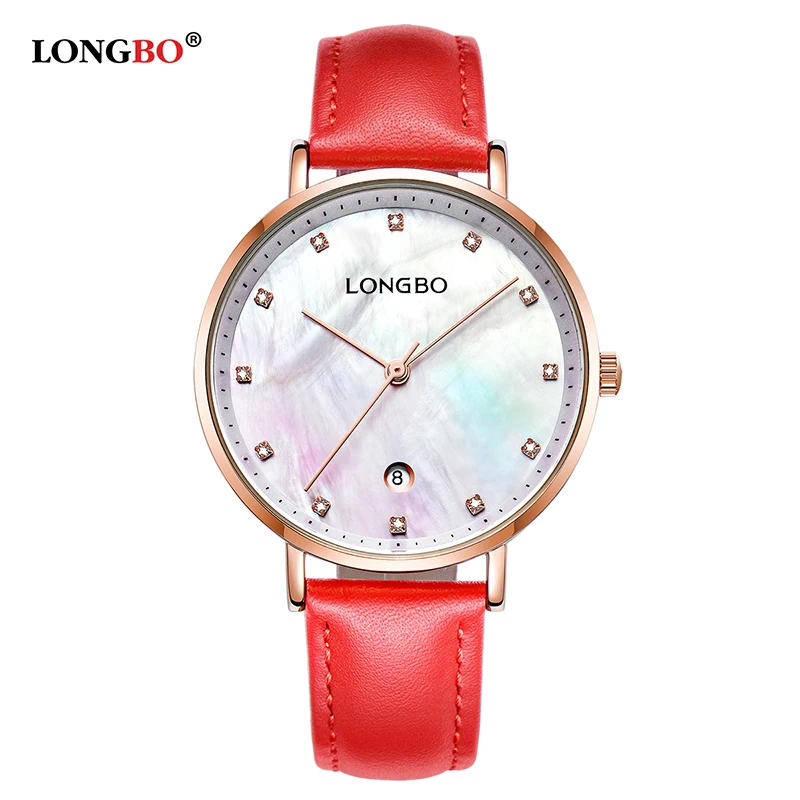 LONGBO новые модные женские туфли Часы Кожаный перламутровый циферблат