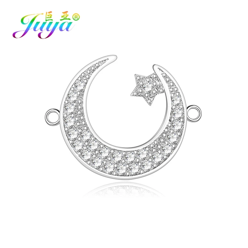 Juya DIY исламские ювелирные изделия в виде полумесяца фурнитура Алла талисман Шарм Разъем Аксессуары для мусульманской молитвы ювелирные изделия серьги изготовление - Цвет: White Gold
