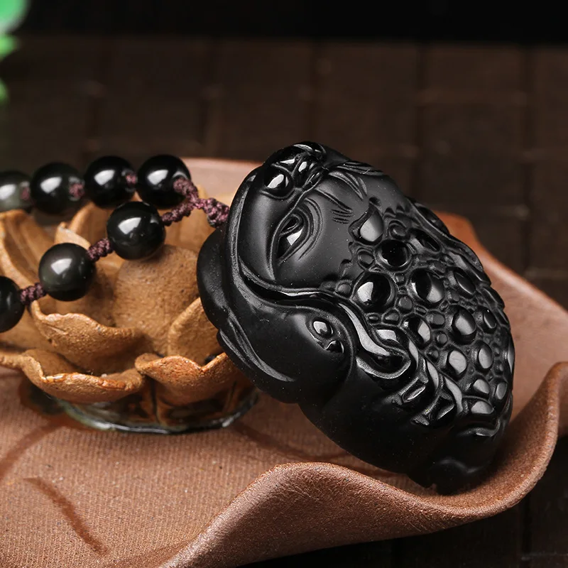 Натуральный светильник счетчик подлинной матовый черный обсидиан кулон