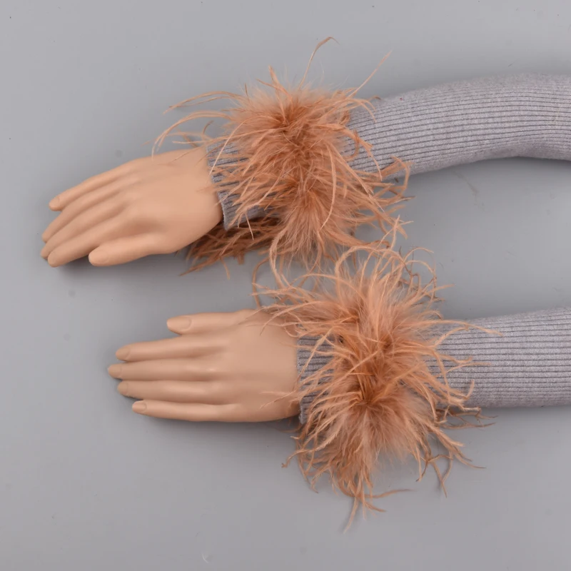 Женские манжеты из натурального меха страуса теплые на руку браслет перчатки с