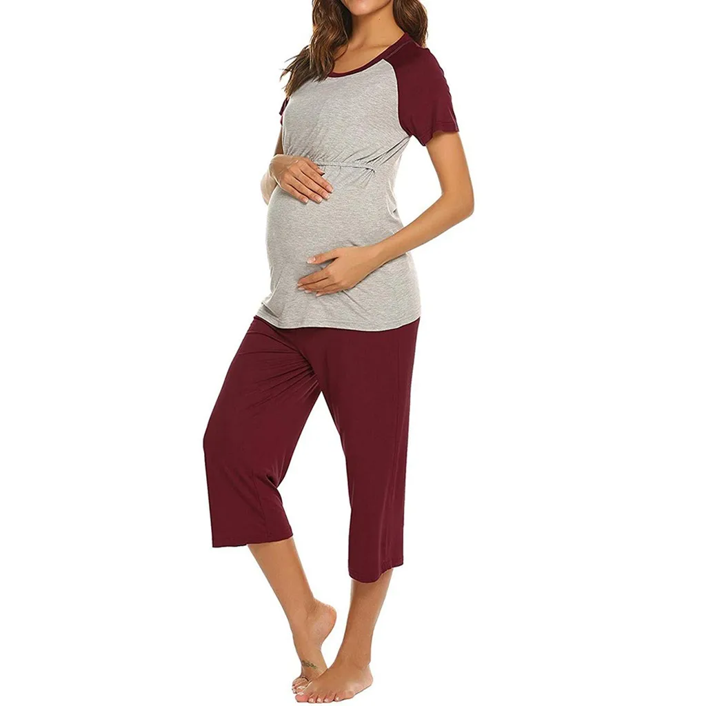 

Maternity Set Postpartum Clothes Cotton Breastfeeding Top Pant Maternity Suit Conjunto De Roupas Para Maternidade Ps-Parto