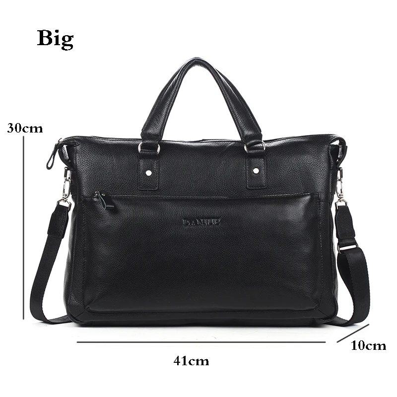 Large black DANJUE Для мужчин Портфели натуральная кожа Бизнес Сумки Мужской два Размер 14/15 дюймов ноутбук Сумки натуральная кожа крупного рогатого скота на каждый день Для мужчин Дорожная сумка - Цвет: Large black