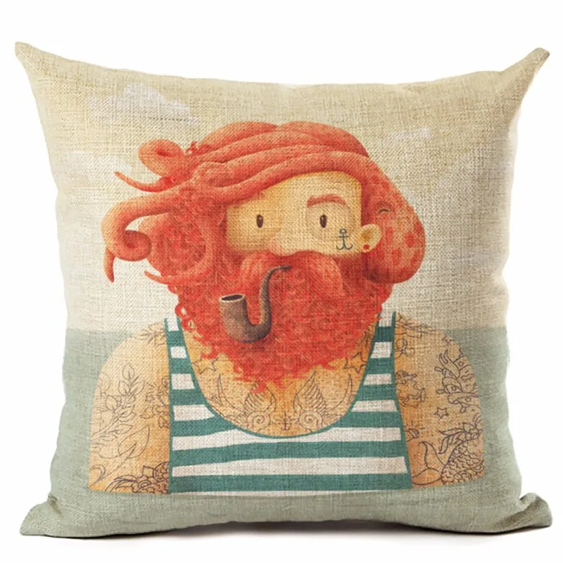Fashion Creative Cartoon Sailor Print Cotton Linen Cushion Cover Decorative Sofa Throw Pillow Car Chair Home Decor Case |