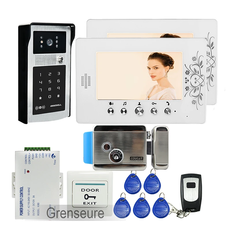 Бесплатная доставка 7 &quotЖК-дисплей Цвет телефон видео домофон + 2 Экраны RFID