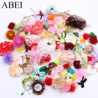 100pcs random mix flowers bows roses diy fabric patches ribbon boutique accessories handmade craft project sewing apparel flower