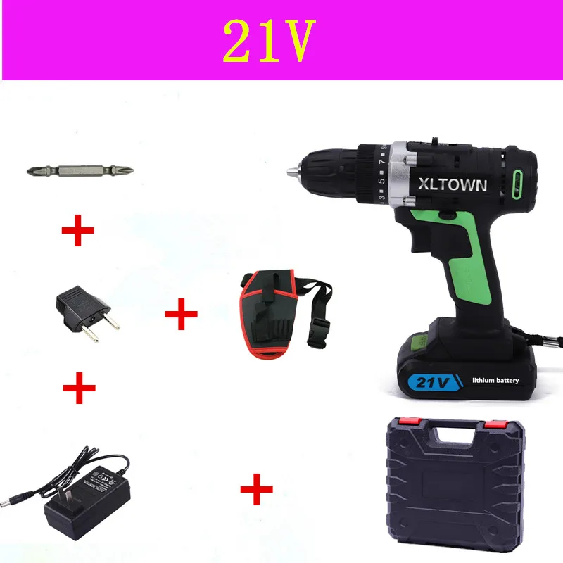 XLTOWN 12/16. 8/21V Аккумуляторная дрель Перезаряжаемые литий Батарея электрическая отвертка многофункциональная ручная дрель Мощность инструменты - Цвет: 21V B