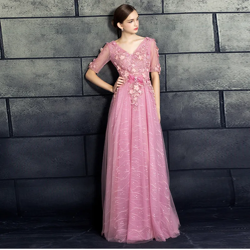 Сексуальное вечернее платье с v образным вырезом Robe De Soiree Abendkleider розовое Тюлевое