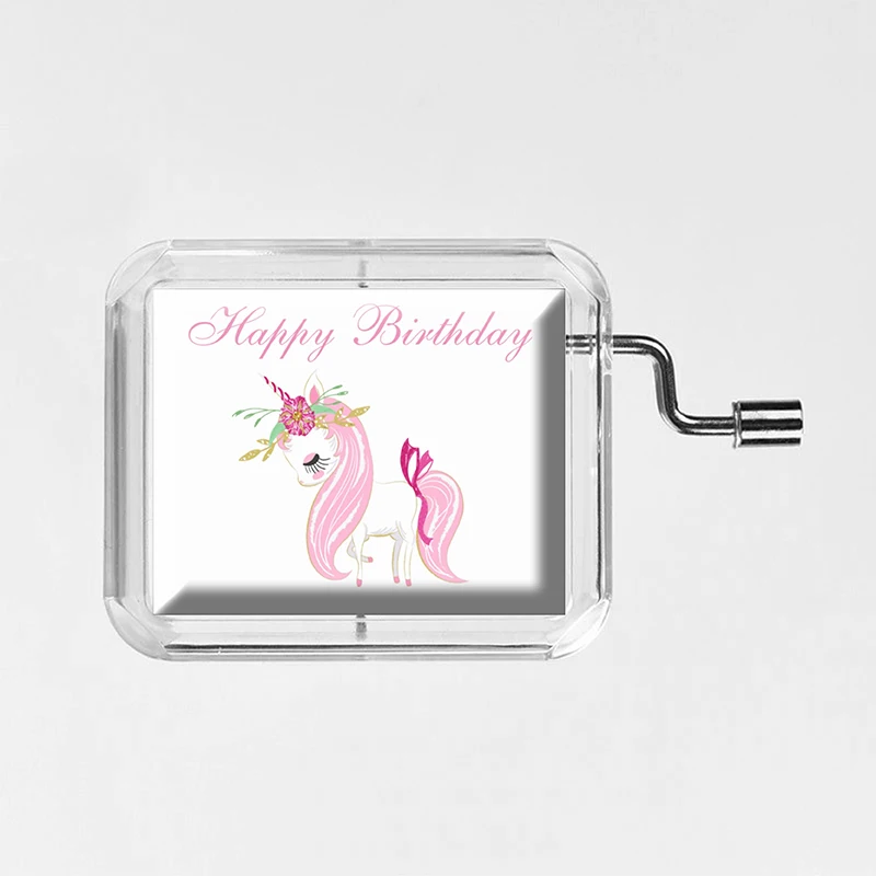 happy birthday Мультфильм ручной коленчатый стеклянный фото прозрачный квадрат Музыкальная шкатулка с днем рождения вечерние 18 нот подарок H007 - Цвет: happy birthday