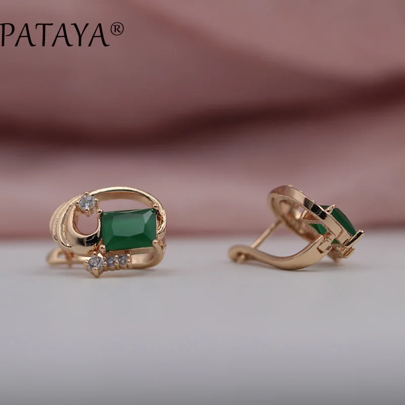 green Квадратные большие серьги PATAYA CC 585, светильник из розового золота с синим натуральным цирконием, свадебные аксессуары, ювелирные изделия, богемные Свадебные висячие серьги - Окраска металла: green