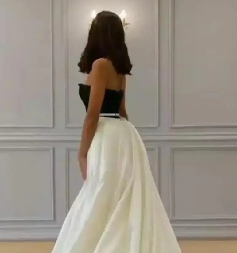 JaneVini Sexy Black and Ivory Mermaid Evening Dresses with Detachable Train 2019 Strapless Front Split Satin Dress Abito Lungo | Свадьбы и