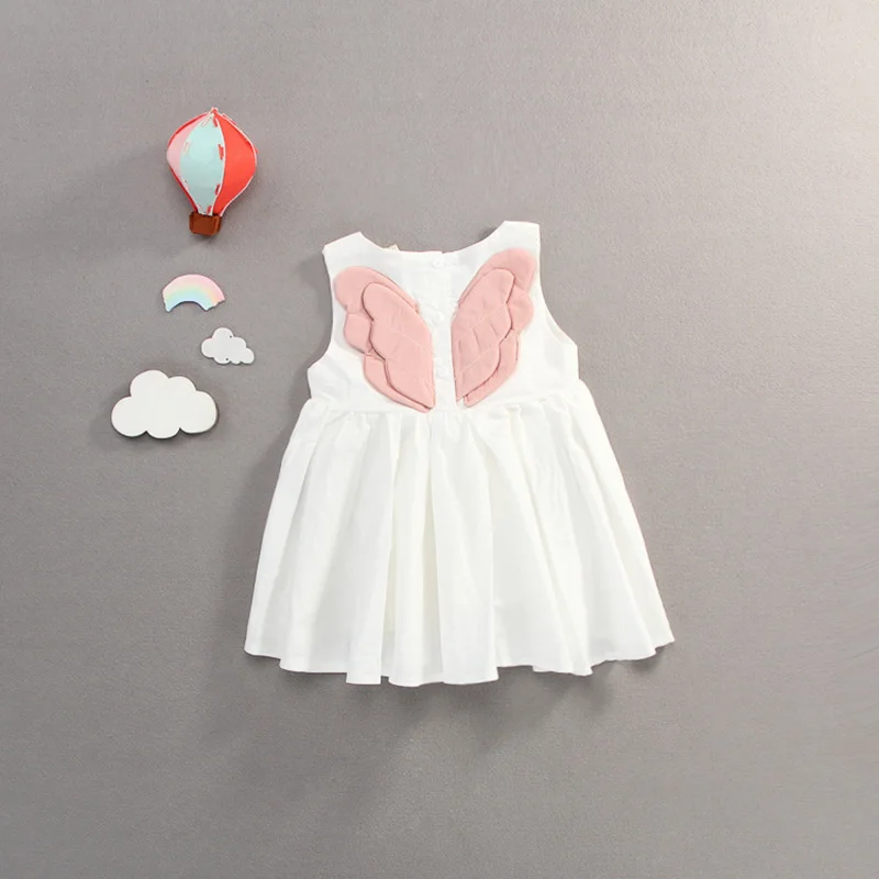 SLKMSWMDJ Children's Summer Sleeveless Fashion Cotton Dress 0-3 Years Old Baby Girl Back Butterfly Wings Princess 2 colors | Детская