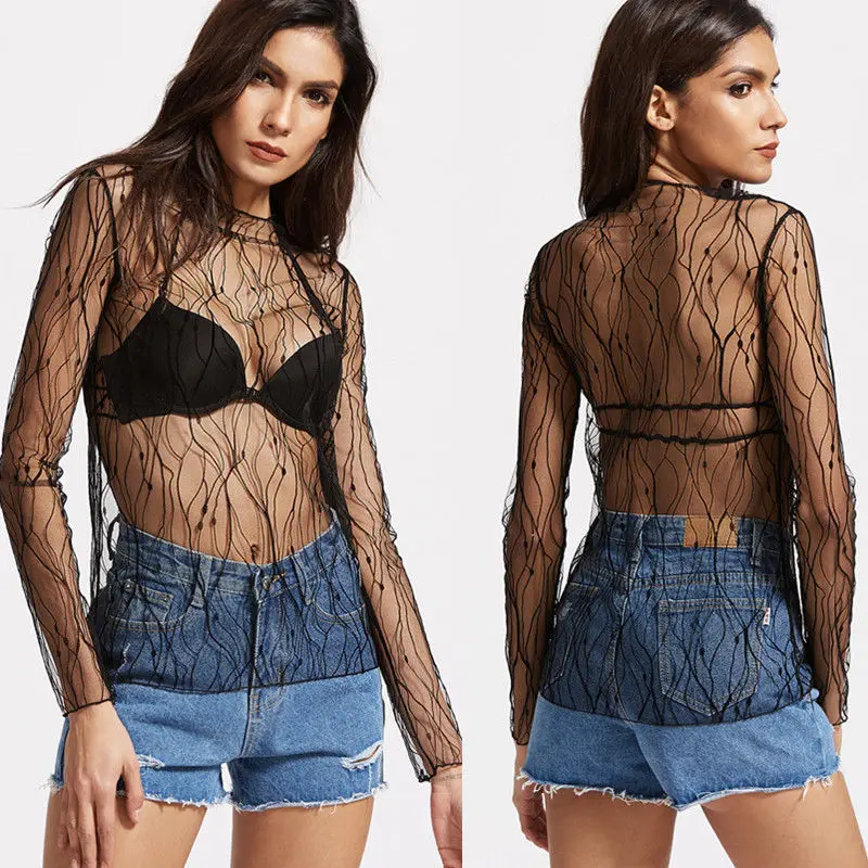 Прозрачная Сетчатая футболка ABC 2017 для девочек прозрачная сетчатая водолазка