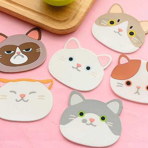 

1PC Cute Cat Pattern Silicone Coaster Insulation Placemat Coaster Cup Bowl Heat-resistant Mat Lovely Home Decor Cafe accessory