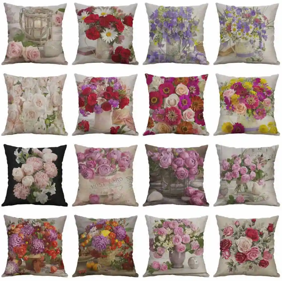 Винтажный чехол из хлопка и льна с цветочным рисунком наволочка для дивана