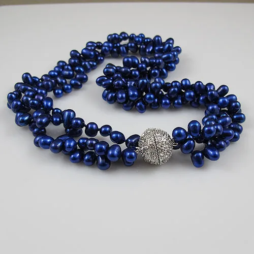 Unique Pearls jewellery Store 3rows 5-8mm Blue Baorque Genuine Freshwater Pearl Necklace 18inches Charming Women Gift | Украшения и