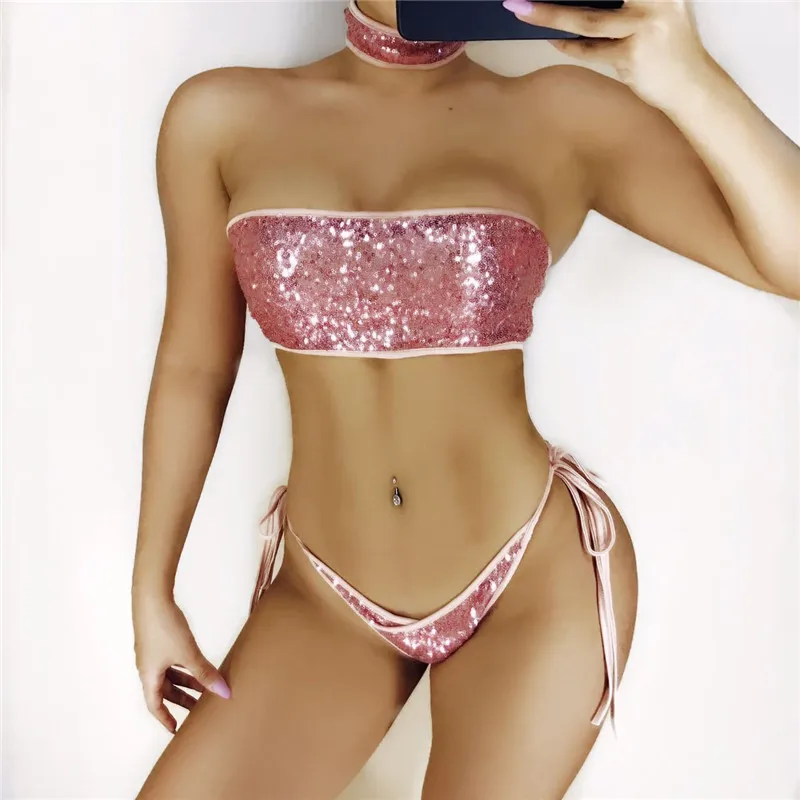 Бикини 2017 бюстгальтер с пайетками Женский комплект бикини купальник бандажный