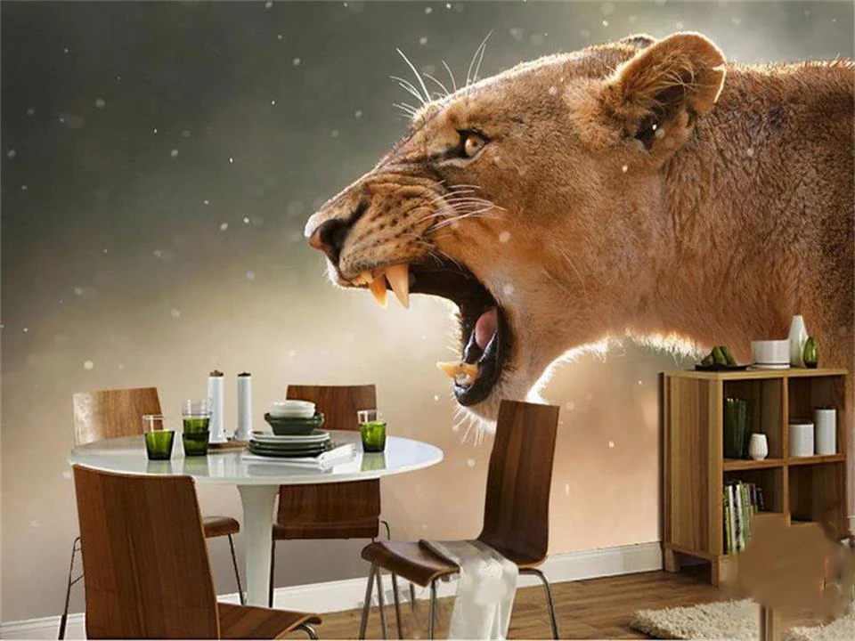 Настенные 3d обои на заказ фрески с изображением диких животных Львов постельных
