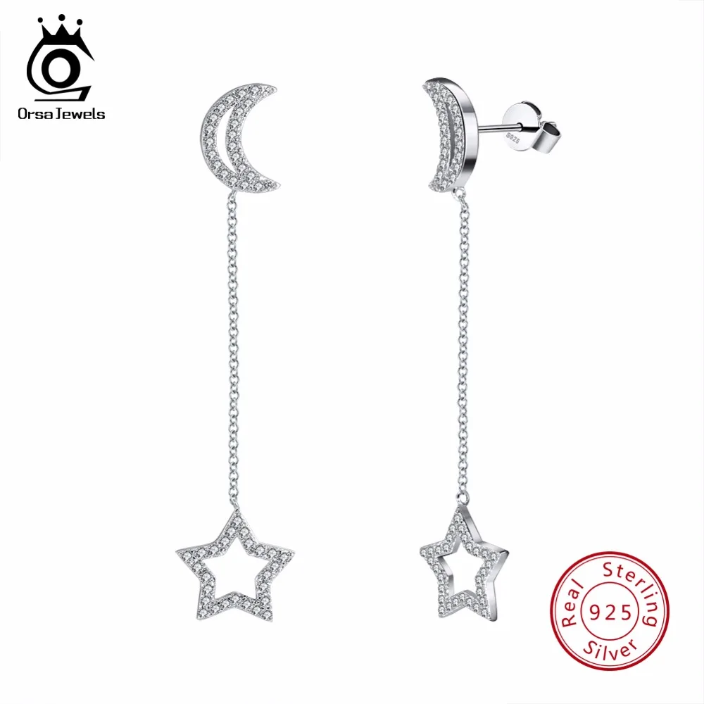 ORSA JEWELS подлинное серебро высшей пробы 925 женские серьги AAA Блестящий кубический циркон длинные висячие серьги женские ювелирные изделия для вечеринок SE62