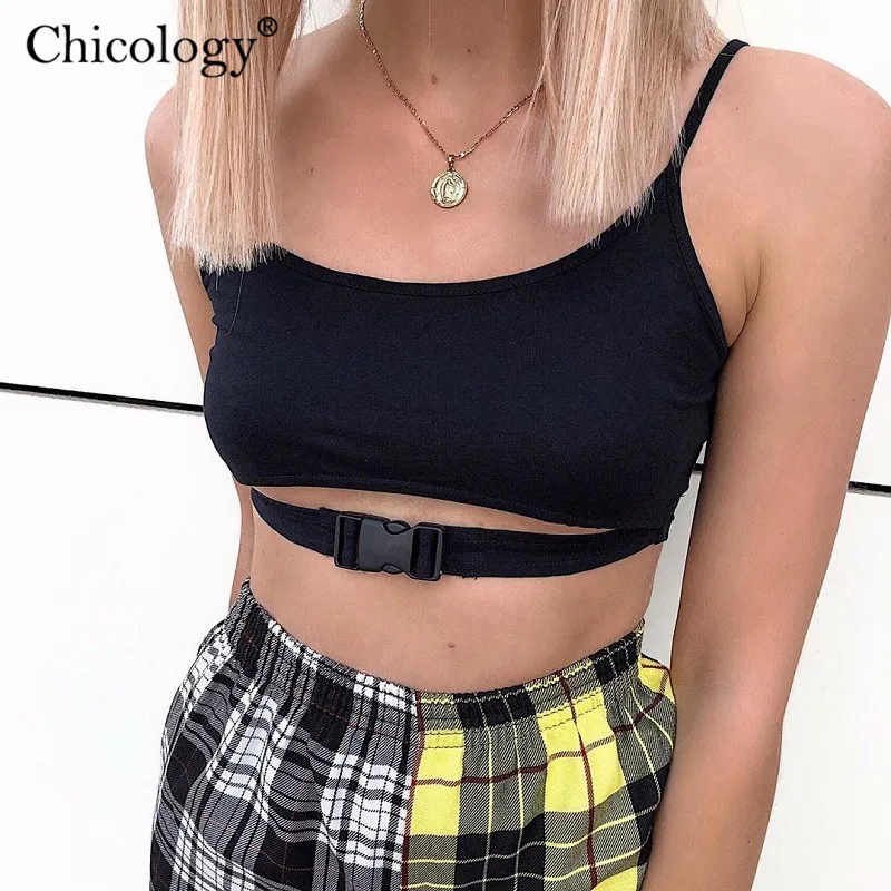 Женский укороченный топ Chicology неоновый Топ без рукавов с вырезами и пряжкой