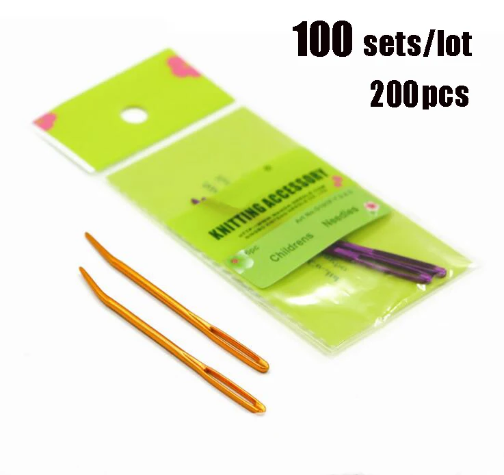 

100 Sets/lot Metal Aluminum Elbow Sewing Large Eye Metal Knitter Needles DIY Hand Sewing Needle Knitting Tools