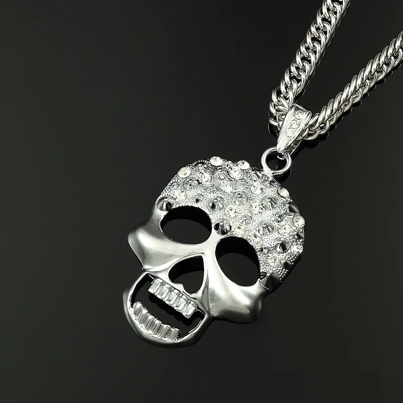 New fashion personality high quality gold color inlaid crystal skull - end necklace pendant jewelry | Украшения и аксессуары