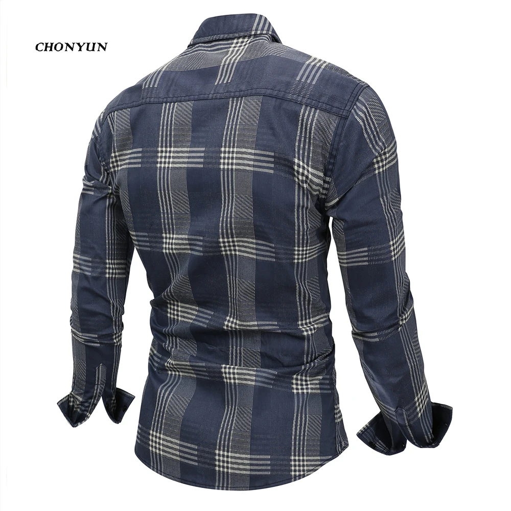 Brand New Men's Casual Shirts Denim Long Sleeve Slim Fit Striped Shirt Business Camisa Breathable Male Outdoor Clothing | Мужская